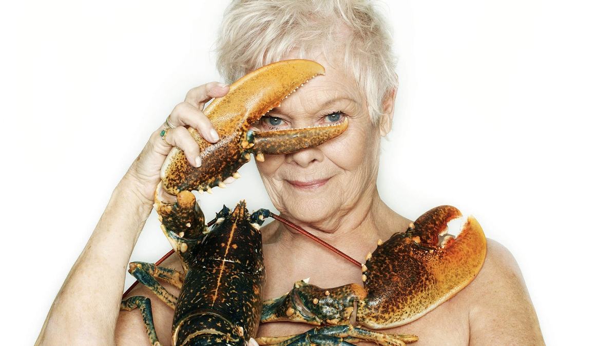 A Fishlove portrait, Judi Dench photographed holding a lobster