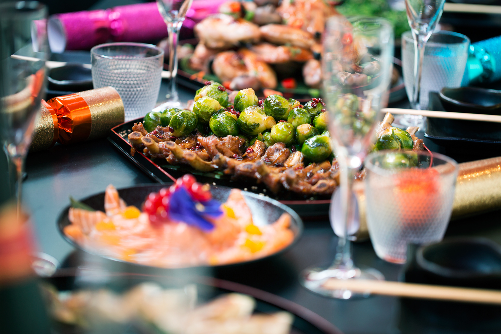 COLOURFUL TABLE WITH CRACKERS MOSHIMO Brighton Sushi and Japanese